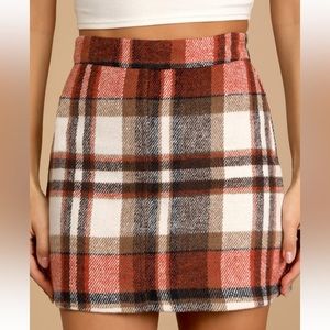 Plaid cream and orange mini skirt